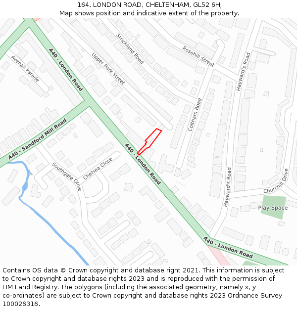 164, LONDON ROAD, CHELTENHAM, GL52 6HJ: Location map and indicative extent of plot