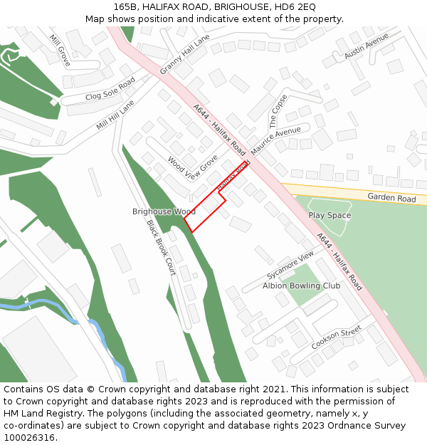 165B, HALIFAX ROAD, BRIGHOUSE, HD6 2EQ: Location map and indicative extent of plot