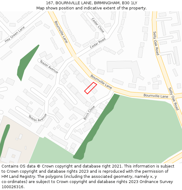 167, BOURNVILLE LANE, BIRMINGHAM, B30 1LY: Location map and indicative extent of plot