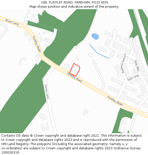 168, FUNTLEY ROAD, FAREHAM, PO15 6DN: Location map and indicative extent of plot