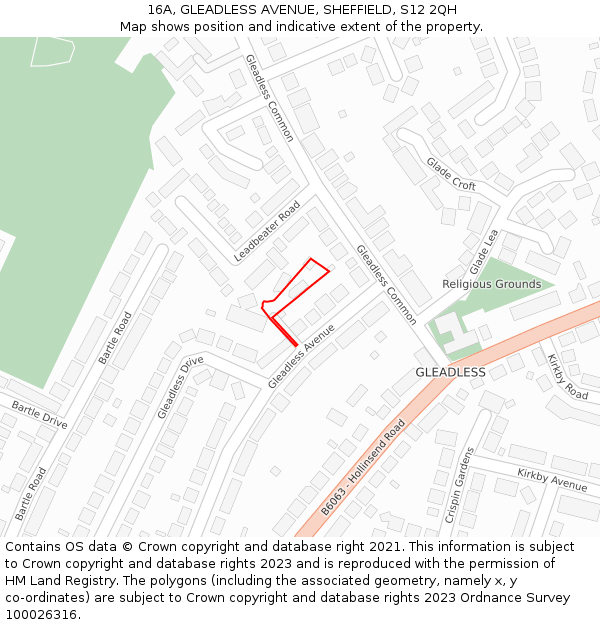 16A, GLEADLESS AVENUE, SHEFFIELD, S12 2QH: Location map and indicative extent of plot