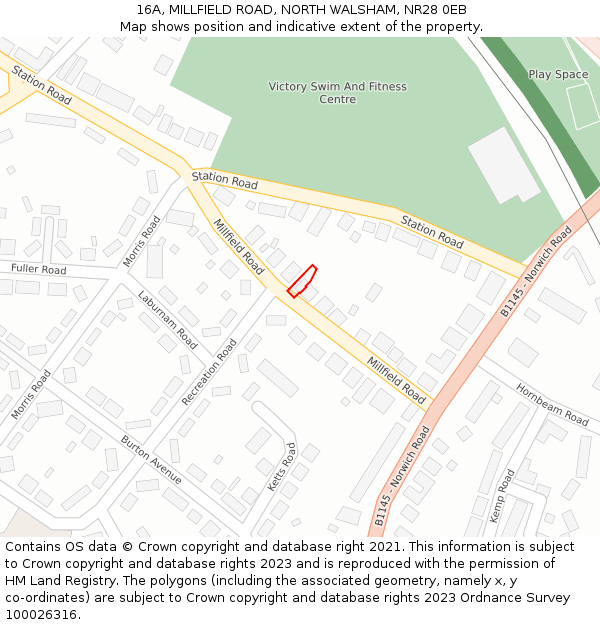 16A, MILLFIELD ROAD, NORTH WALSHAM, NR28 0EB: Location map and indicative extent of plot