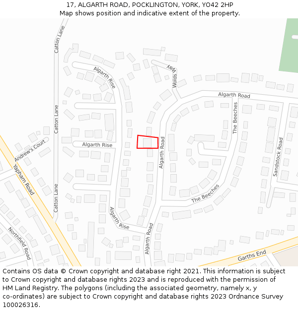 17, ALGARTH ROAD, POCKLINGTON, YORK, YO42 2HP: Location map and indicative extent of plot