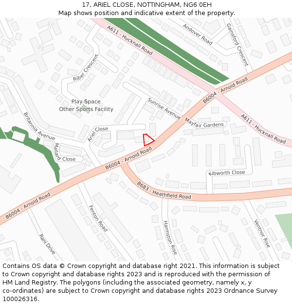 17, ARIEL CLOSE, NOTTINGHAM, NG6 0EH: Location map and indicative extent of plot