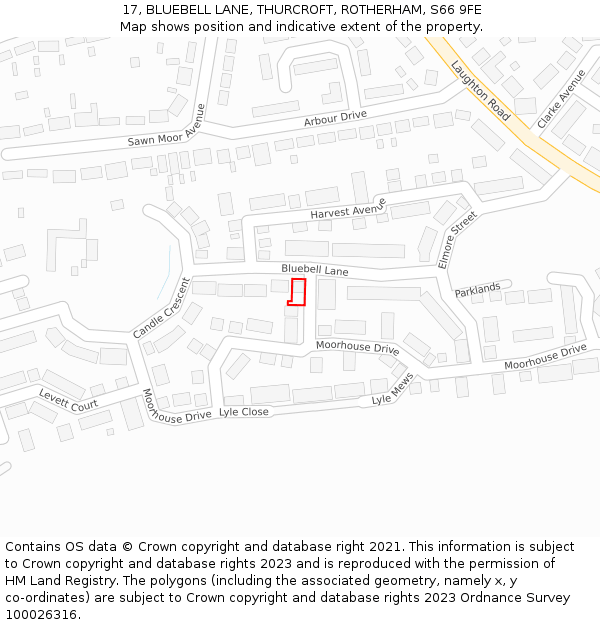 17, BLUEBELL LANE, THURCROFT, ROTHERHAM, S66 9FE: Location map and indicative extent of plot