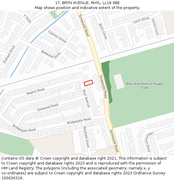 17, BRYN AVENUE, RHYL, LL18 4BE: Location map and indicative extent of plot