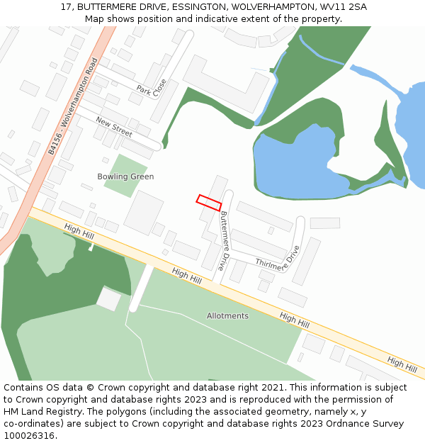 17, BUTTERMERE DRIVE, ESSINGTON, WOLVERHAMPTON, WV11 2SA: Location map and indicative extent of plot