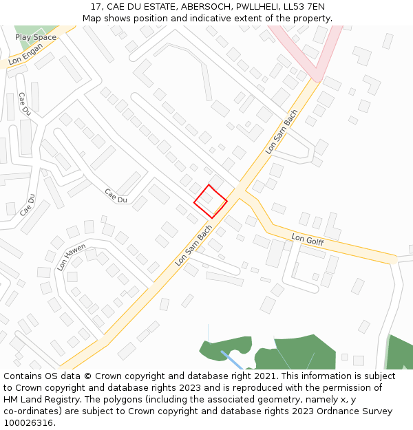 17, CAE DU ESTATE, ABERSOCH, PWLLHELI, LL53 7EN: Location map and indicative extent of plot