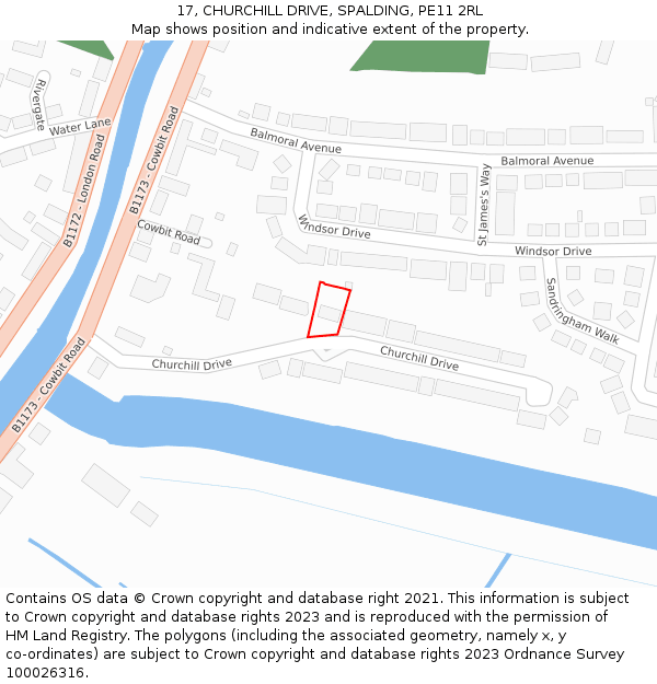 17, CHURCHILL DRIVE, SPALDING, PE11 2RL: Location map and indicative extent of plot