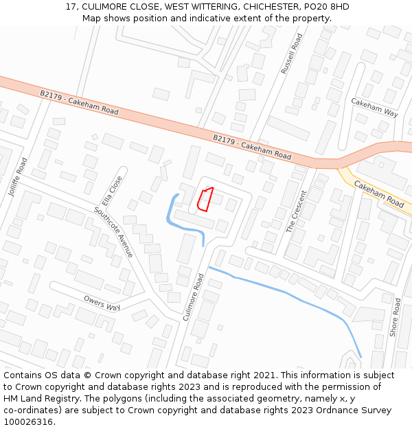 17, CULIMORE CLOSE, WEST WITTERING, CHICHESTER, PO20 8HD: Location map and indicative extent of plot