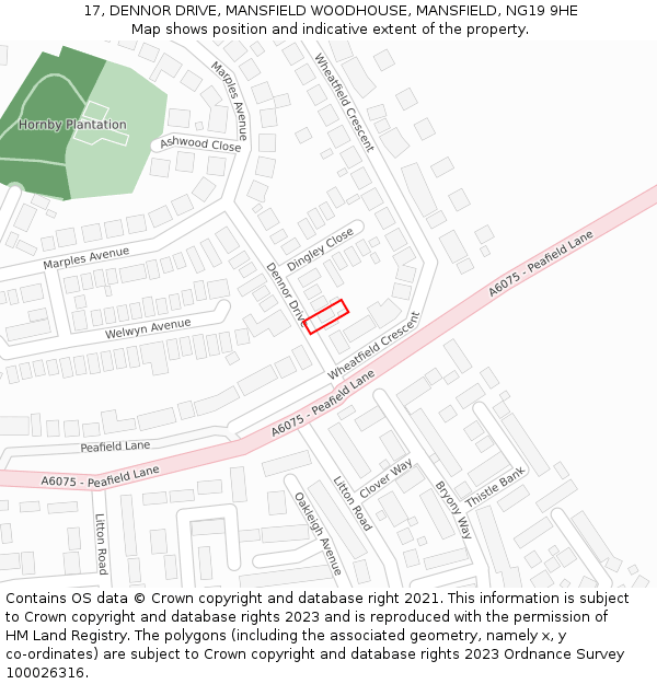 17, DENNOR DRIVE, MANSFIELD WOODHOUSE, MANSFIELD, NG19 9HE: Location map and indicative extent of plot