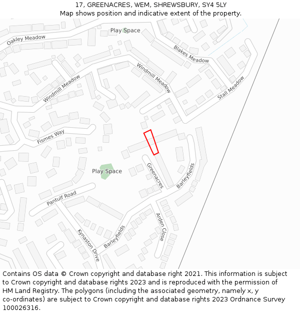 17, GREENACRES, WEM, SHREWSBURY, SY4 5LY: Location map and indicative extent of plot