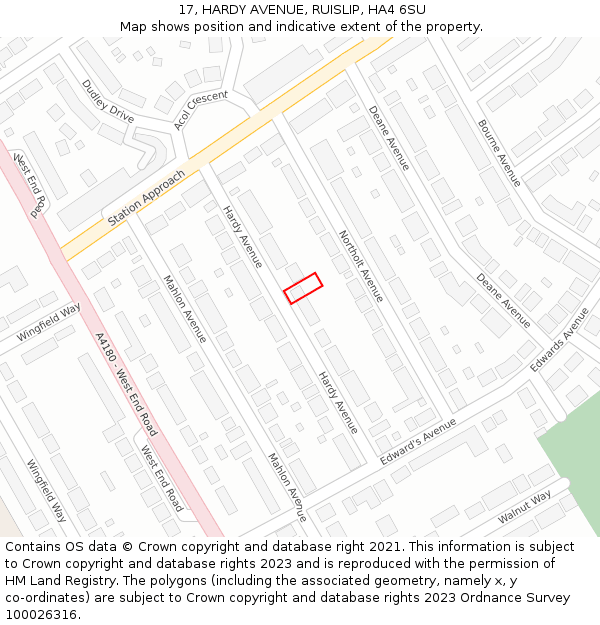 17, HARDY AVENUE, RUISLIP, HA4 6SU: Location map and indicative extent of plot