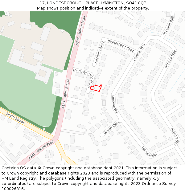 17, LONDESBOROUGH PLACE, LYMINGTON, SO41 8QB: Location map and indicative extent of plot