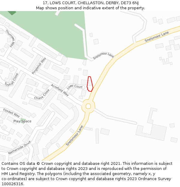 17, LOWS COURT, CHELLASTON, DERBY, DE73 6NJ: Location map and indicative extent of plot