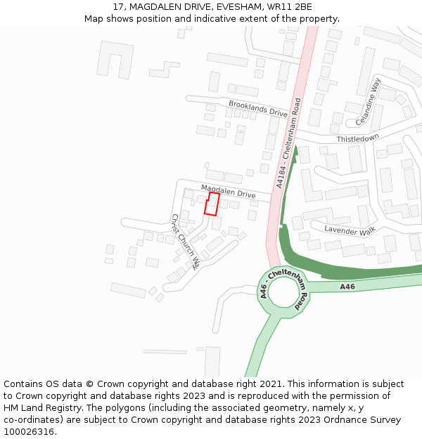 17, MAGDALEN DRIVE, EVESHAM, WR11 2BE: Location map and indicative extent of plot