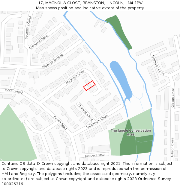 17, MAGNOLIA CLOSE, BRANSTON, LINCOLN, LN4 1PW: Location map and indicative extent of plot