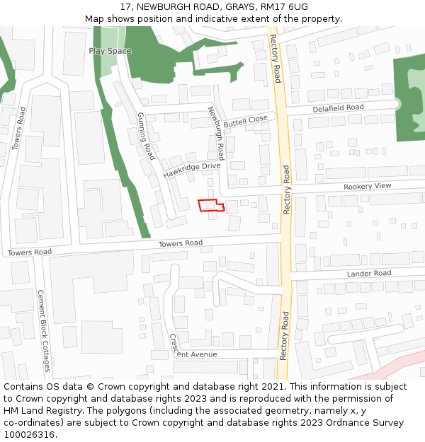 17, NEWBURGH ROAD, GRAYS, RM17 6UG: Location map and indicative extent of plot