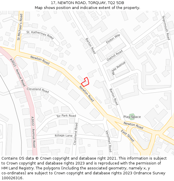 17, NEWTON ROAD, TORQUAY, TQ2 5DB: Location map and indicative extent of plot