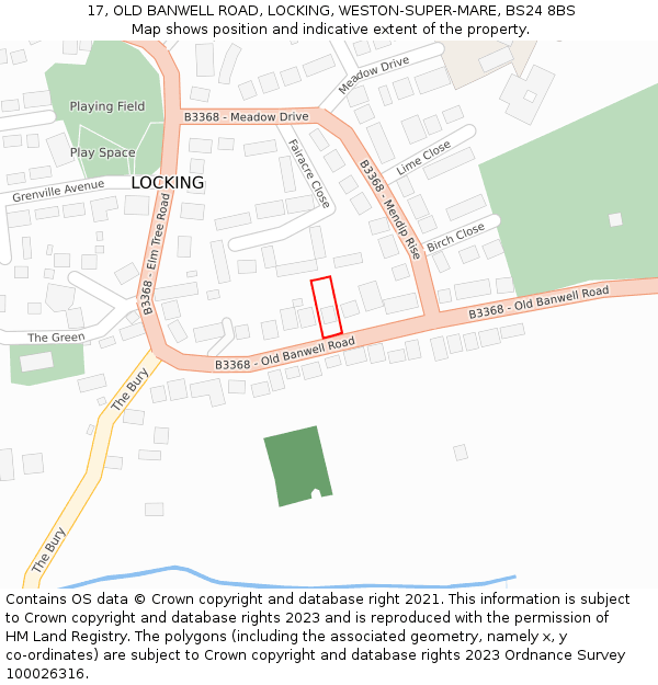 17, OLD BANWELL ROAD, LOCKING, WESTON-SUPER-MARE, BS24 8BS: Location map and indicative extent of plot