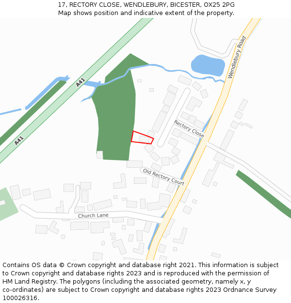 17, RECTORY CLOSE, WENDLEBURY, BICESTER, OX25 2PG: Location map and indicative extent of plot