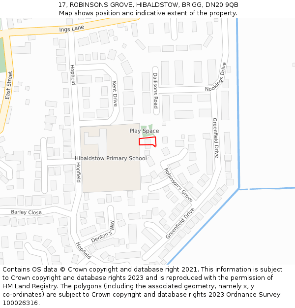 17, ROBINSONS GROVE, HIBALDSTOW, BRIGG, DN20 9QB: Location map and indicative extent of plot