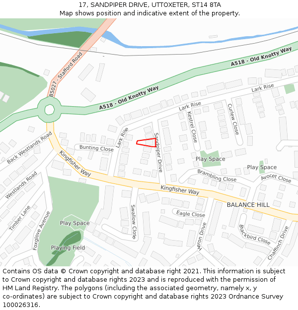 17, SANDPIPER DRIVE, UTTOXETER, ST14 8TA: Location map and indicative extent of plot