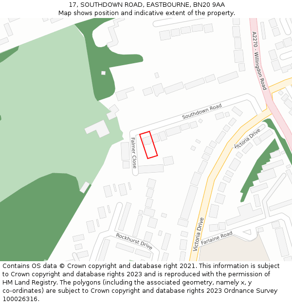 17, SOUTHDOWN ROAD, EASTBOURNE, BN20 9AA: Location map and indicative extent of plot