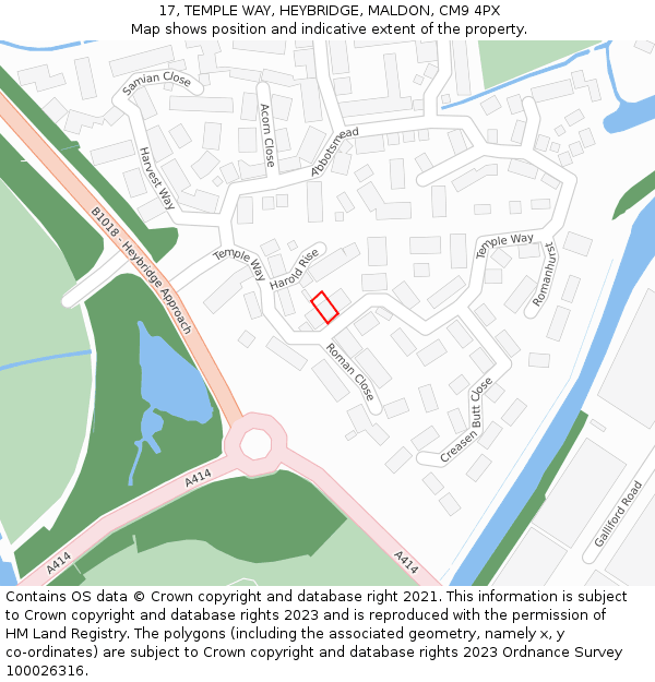 17, TEMPLE WAY, HEYBRIDGE, MALDON, CM9 4PX: Location map and indicative extent of plot