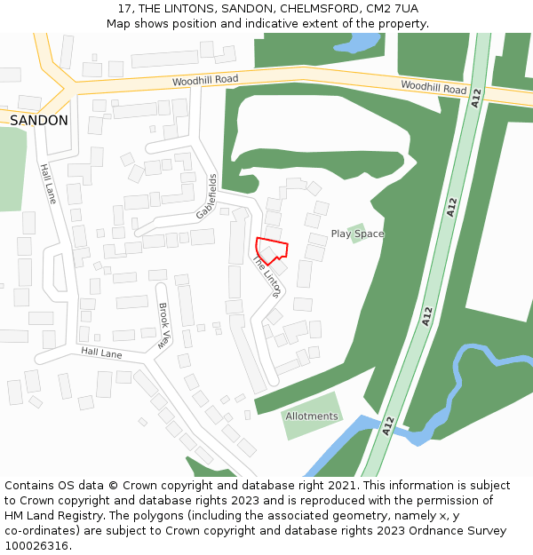 17, THE LINTONS, SANDON, CHELMSFORD, CM2 7UA: Location map and indicative extent of plot