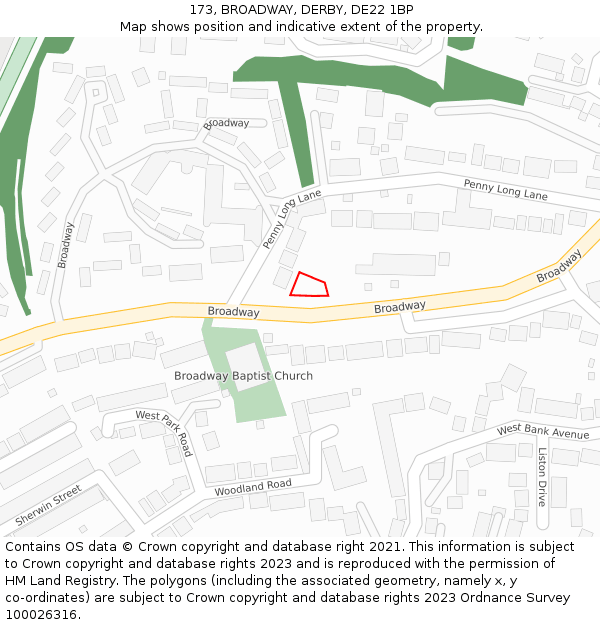 173, BROADWAY, DERBY, DE22 1BP: Location map and indicative extent of plot