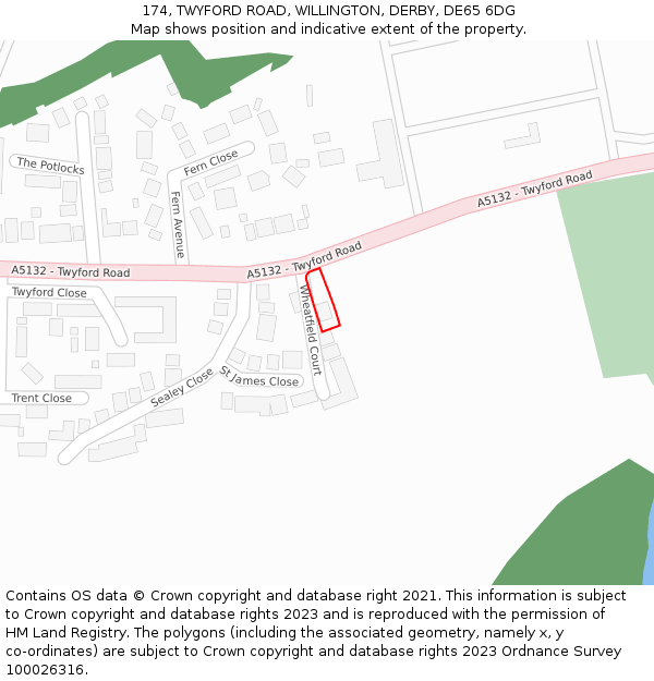 174, TWYFORD ROAD, WILLINGTON, DERBY, DE65 6DG: Location map and indicative extent of plot