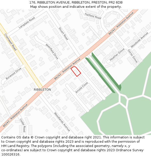 176, RIBBLETON AVENUE, RIBBLETON, PRESTON, PR2 6DB: Location map and indicative extent of plot