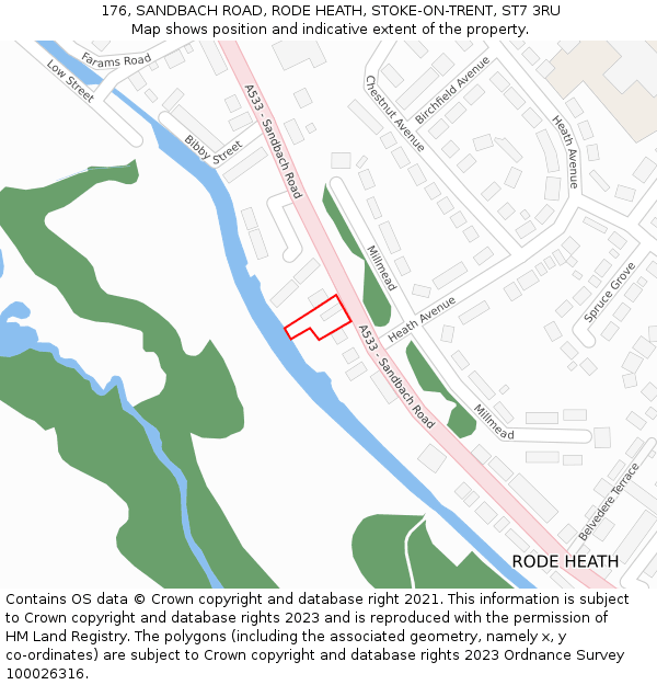 176, SANDBACH ROAD, RODE HEATH, STOKE-ON-TRENT, ST7 3RU: Location map and indicative extent of plot