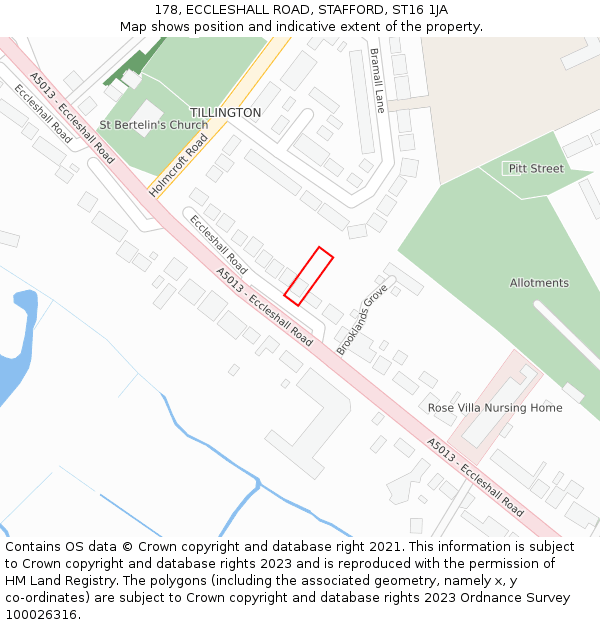 178, ECCLESHALL ROAD, STAFFORD, ST16 1JA: Location map and indicative extent of plot