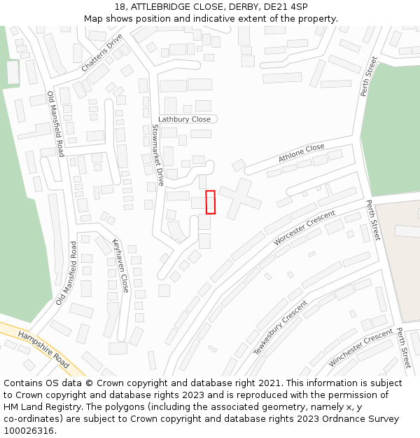 18, ATTLEBRIDGE CLOSE, DERBY, DE21 4SP: Location map and indicative extent of plot