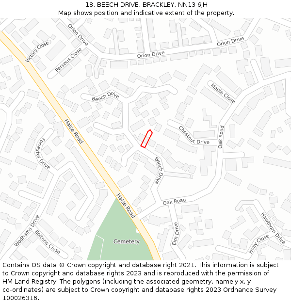 18, BEECH DRIVE, BRACKLEY, NN13 6JH: Location map and indicative extent of plot