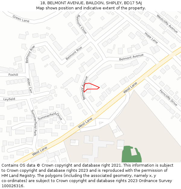 18, BELMONT AVENUE, BAILDON, SHIPLEY, BD17 5AJ: Location map and indicative extent of plot