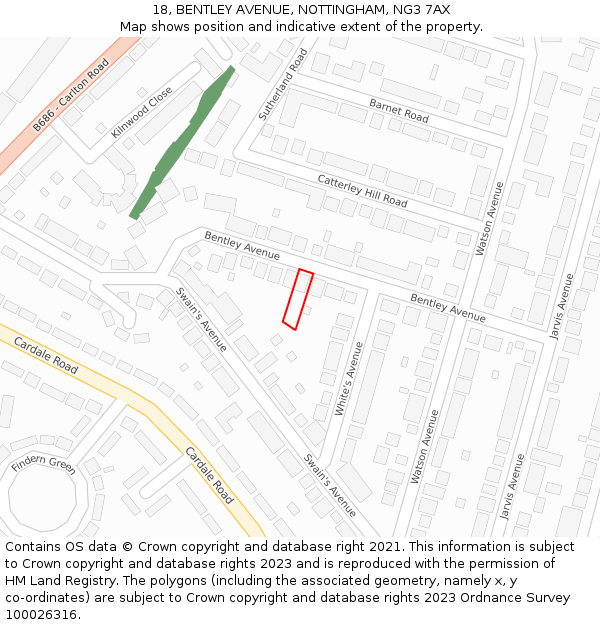 18, BENTLEY AVENUE, NOTTINGHAM, NG3 7AX: Location map and indicative extent of plot