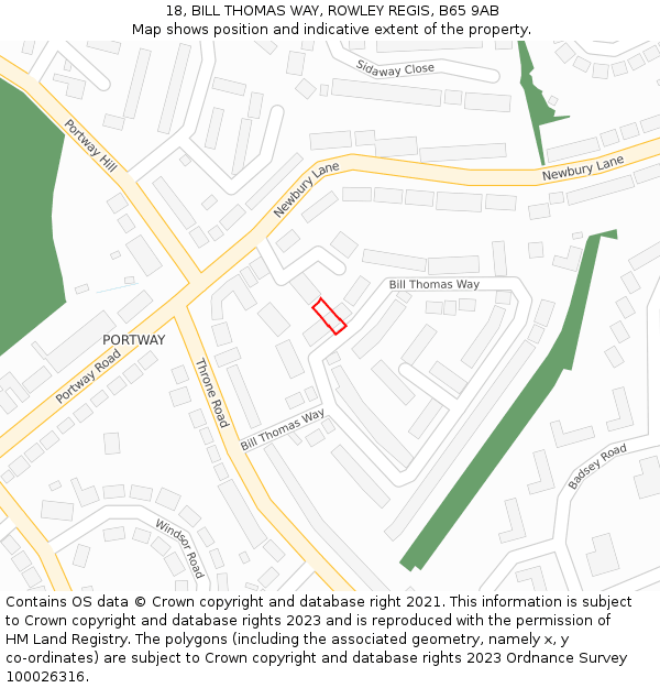 18, BILL THOMAS WAY, ROWLEY REGIS, B65 9AB: Location map and indicative extent of plot