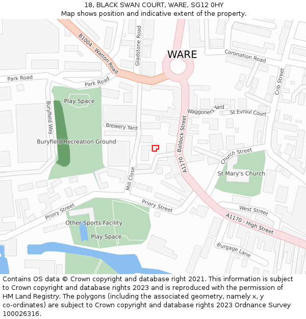 18, BLACK SWAN COURT, WARE, SG12 0HY: Location map and indicative extent of plot