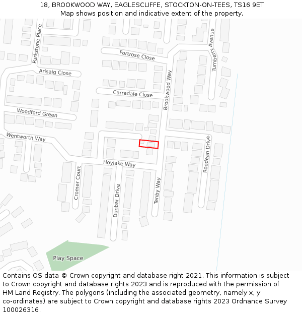 18, BROOKWOOD WAY, EAGLESCLIFFE, STOCKTON-ON-TEES, TS16 9ET: Location map and indicative extent of plot