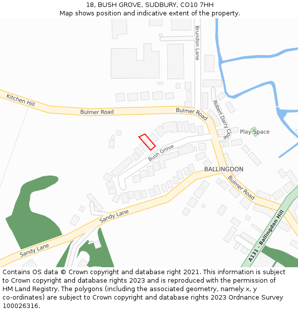 18, BUSH GROVE, SUDBURY, CO10 7HH: Location map and indicative extent of plot