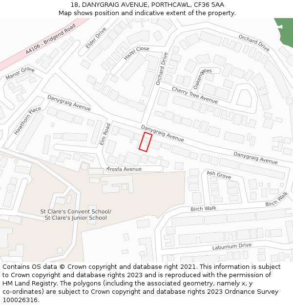 18, DANYGRAIG AVENUE, PORTHCAWL, CF36 5AA: Location map and indicative extent of plot