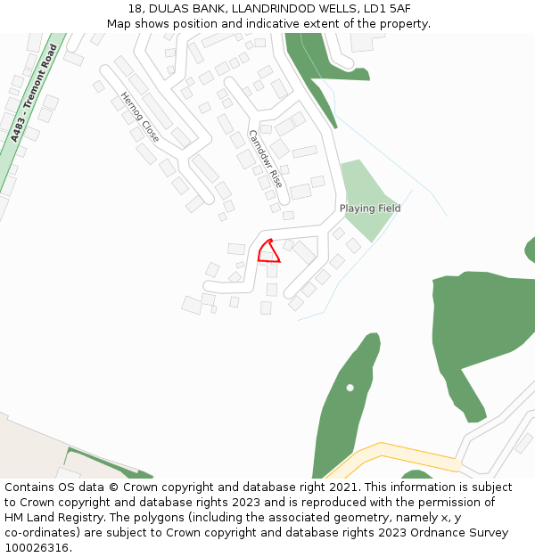 18, DULAS BANK, LLANDRINDOD WELLS, LD1 5AF: Location map and indicative extent of plot