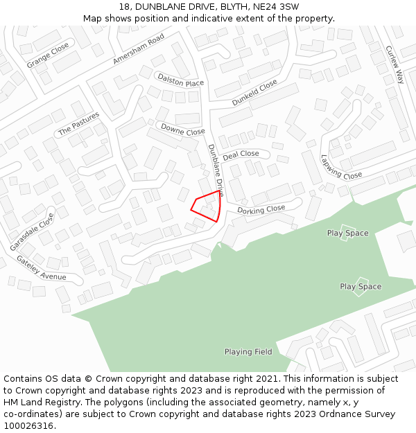 18, DUNBLANE DRIVE, BLYTH, NE24 3SW: Location map and indicative extent of plot