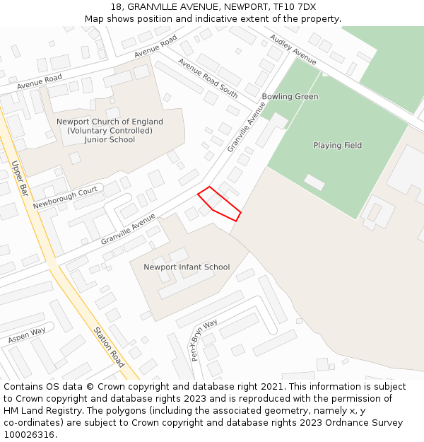 18, GRANVILLE AVENUE, NEWPORT, TF10 7DX: Location map and indicative extent of plot