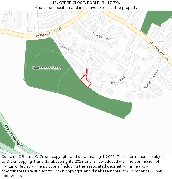 18, GREBE CLOSE, POOLE, BH17 7YW: Location map and indicative extent of plot