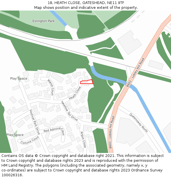 18, HEATH CLOSE, GATESHEAD, NE11 9TF: Location map and indicative extent of plot