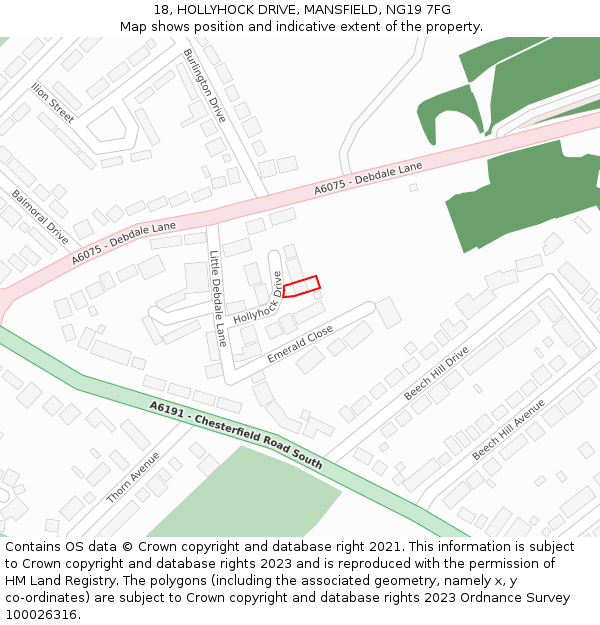 18, HOLLYHOCK DRIVE, MANSFIELD, NG19 7FG: Location map and indicative extent of plot